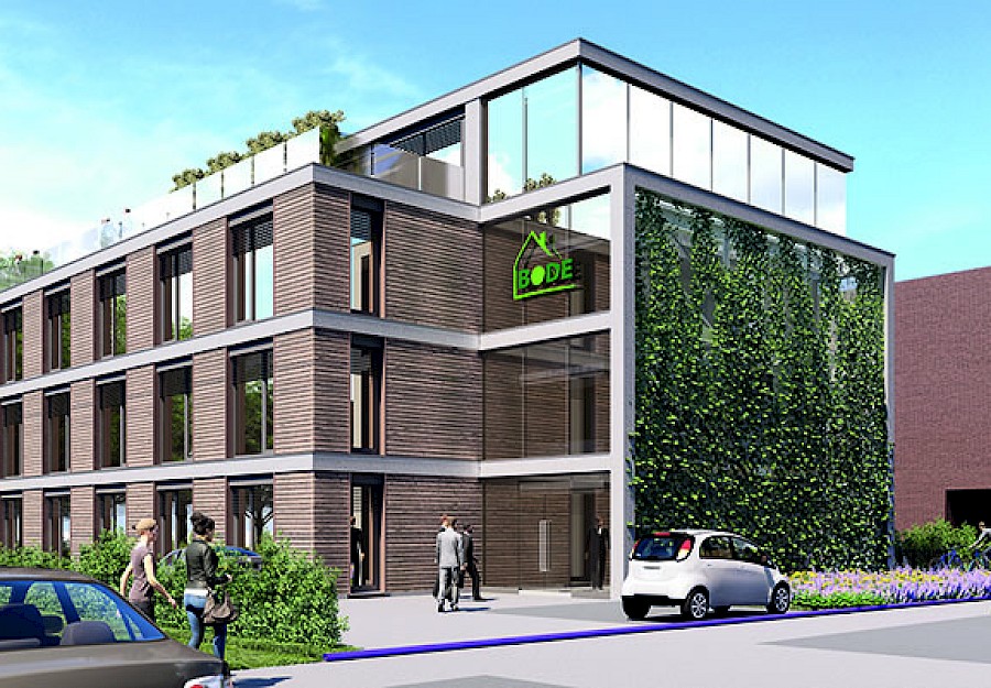 Mitte des Jahres 2023 ist der Bau des neuen hocheffizienten Bürogebäudes in der Meyerbeerstraße abgeschlossen und bezugsfertig.