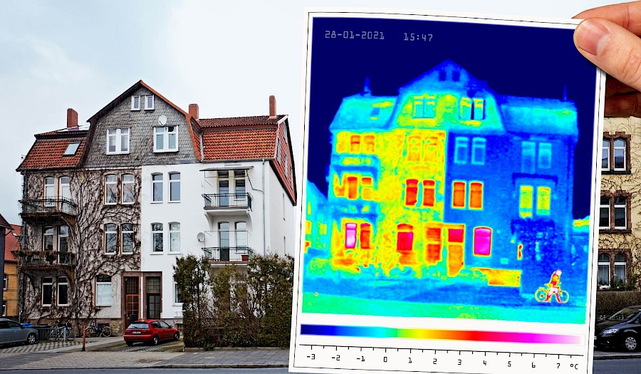 Thermografiebild von einem Wohngebäude